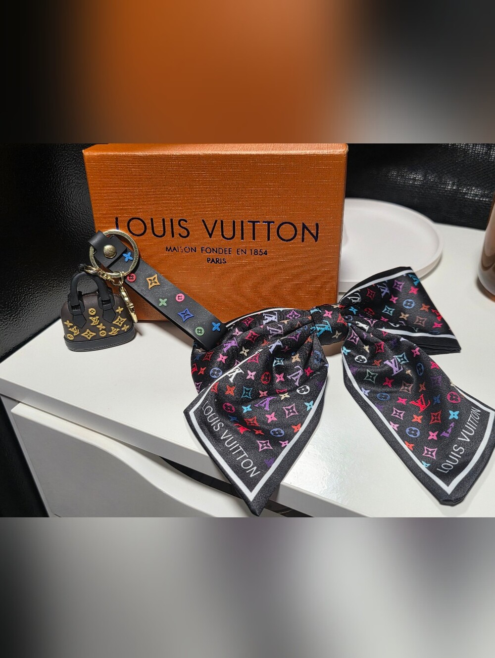 Louis Vuitton Black Multicolor Monogram Bow Key Charm with Strap